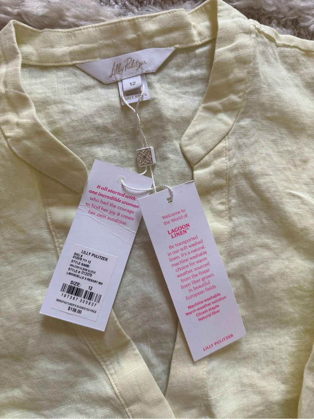 Lilly Pulitzer Pale Yellow V-Neck Puff Sleeve Blouse